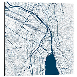 Cuadro de aluminio Mapa azul de la ciudad de Zúrich