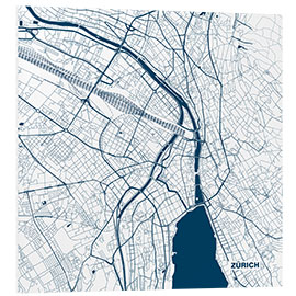 Foam board print Colored city map of Zurich