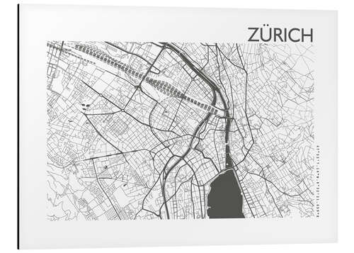 Tableau en aluminium Plan de la ville de Zurich