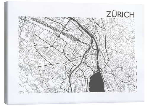 Lienzo Mapa de la ciudad de Zúrich