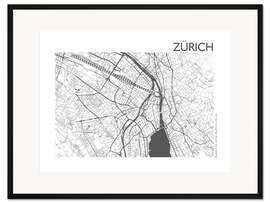 Gerahmter Kunstdruck Stadtplan von Zürich