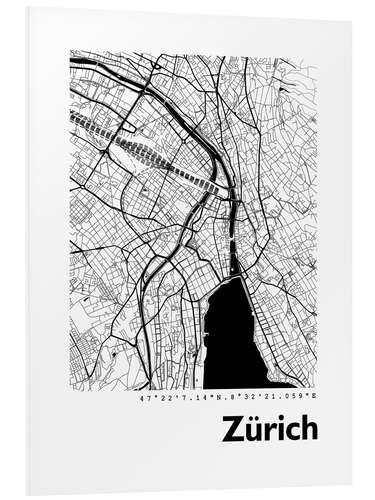 Tableau en PVC Plan de la ville de Zurich