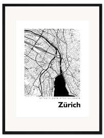 Gerahmter Kunstdruck Stadtplan von Zürich - 44spaces