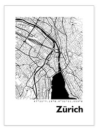 Póster  Mapa de la ciudad de Zúrich - 44spaces