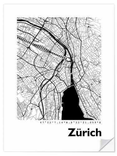 Naklejka na ścianę City map of Zurich