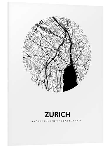 Foam board print City map of Zurich around