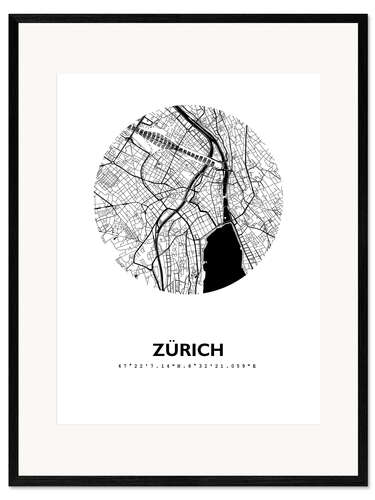 Framed art print City map of Zurich around