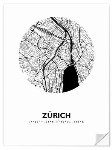 Selvklebende plakat Bykart over Zürich rundt