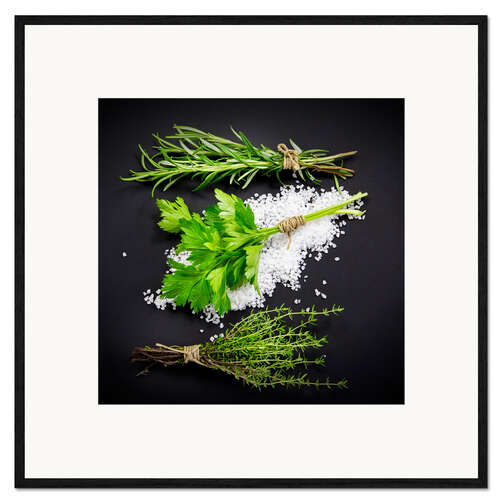 Impression artistique encadrée Herbes méditerranéennes sur lit de sel