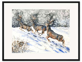Gerahmter Kunstdruck Hirsche auf der Flucht