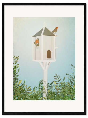 Plakat artystyczny premium w ramie Birdhouse with Robins