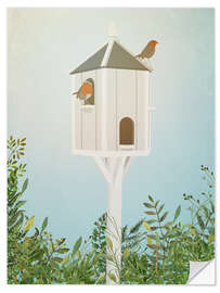 Selvklebende plakat Birdhouse with Robins
