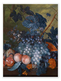 Kunstwerk  Stilleven met druiven, granaatappels en ander fruit - Jan van Huysum