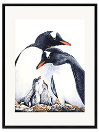 Ingelijste kunstdruk Happy Penguin Family