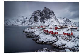 Aluminium print Red houses on the snowy Lofoten