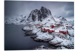 Cuadro de plexi-alu Casas rojas en el nevado Lofoten