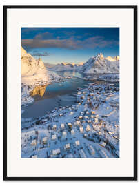 Gerahmter Kunstdruck Lofoten bei Sonnenaufgang im Winter