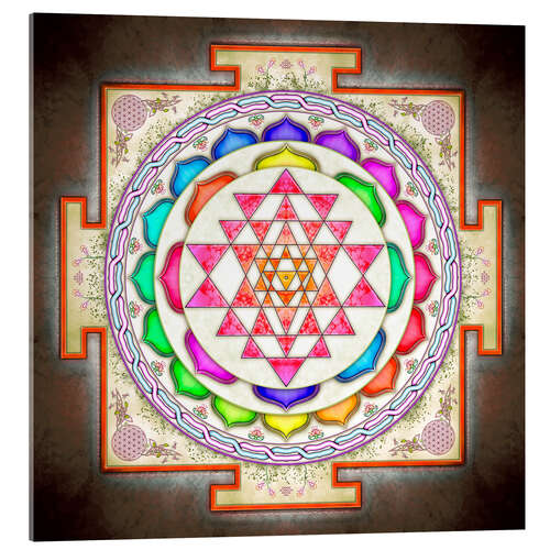 Acrylic print Sri Yantra Floral Design