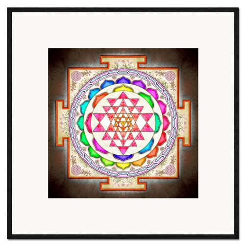 Impression artistique encadrée Shri yantra au design floral