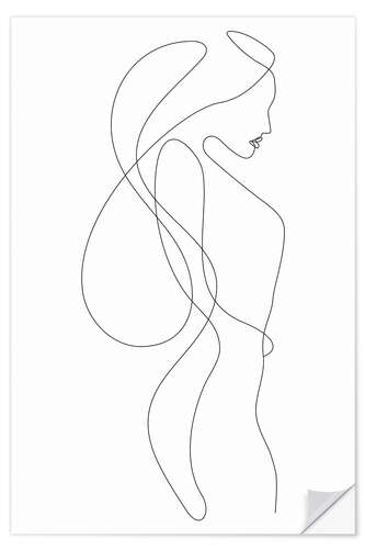 Muursticker Lady with long hair - lineart