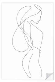 Wandsticker Dame mit langen Haaren - Lineart