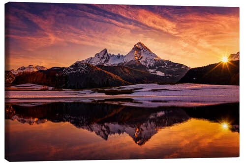 Leinwandbild Watzmann Spiegelung bei Sonnenuntergang