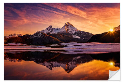Wandsticker Watzmann Spiegelung bei Sonnenuntergang