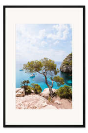 Gerahmter Kunstdruck Mittelmeerstrauch und blaues Meer im Sommer