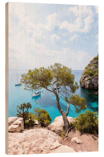 Wood print Mediterranean shrub and blue sea in summer