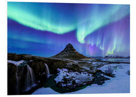 Tableau en PVC Lumiéres nordiques sur la montagne Kirkjufell