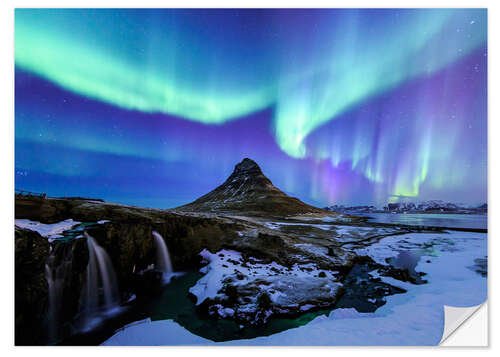 Naklejka na ścianę Zorza polarna nad górą Kirkjufell