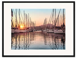 Gerahmter Kunstdruck Sonnenuntergang im Hafen