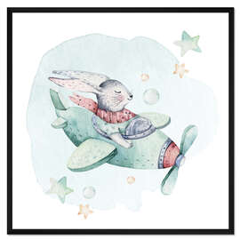 Gerahmter Kunstdruck Hase im Flugzeug