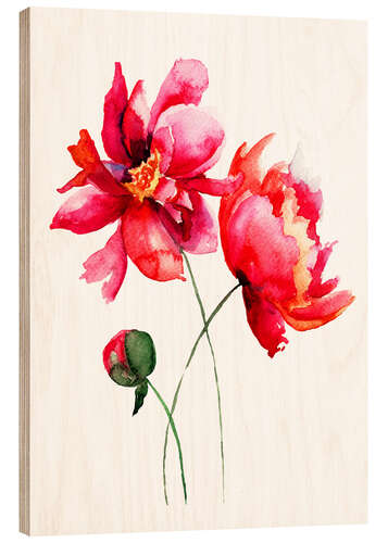 Wood print Red flowers