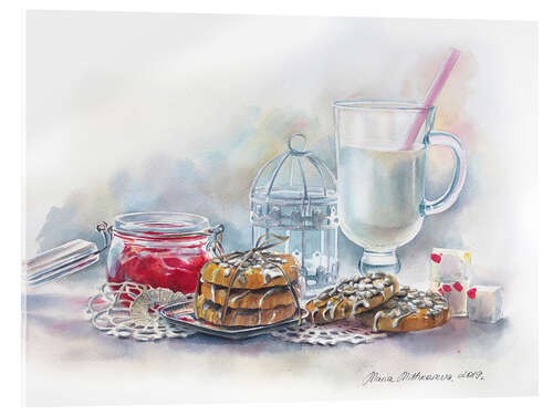 Acrylglasbild Stillleben mit Milch und Marmelade