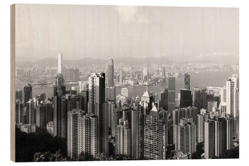 Wood print Hong Kong Skyline