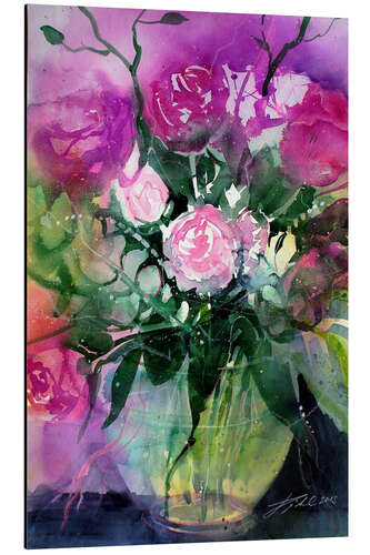 Aluminium print Roses in a glass vase