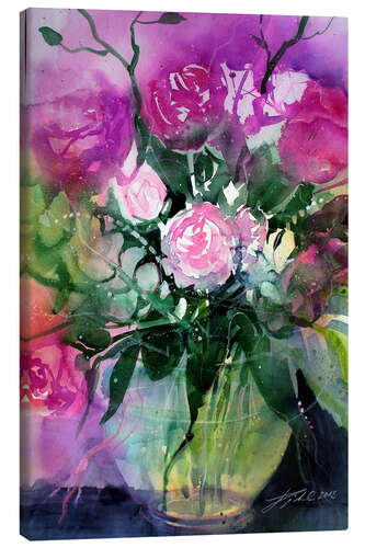 Canvas print Rozen in een glazen vaas