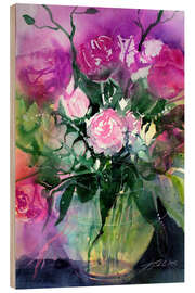 Wood print Roses in a glass vase