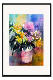 Gerahmter Kunstdruck Kleiner Strauß mit Dahlien