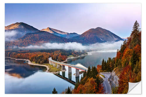 Wall sticker Bridge over Sylvensteinsee in autumn