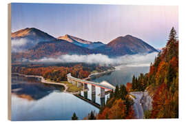 Obraz na drewnie Bridge over Sylvensteinsee in autumn