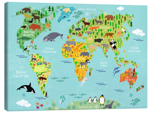 Tableau sur toile Carte du monde avec des animaux