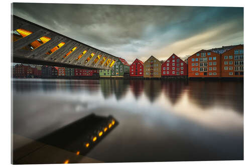 Cuadro de metacrilato Casas de madera coloridas en Trondheim, Noruega