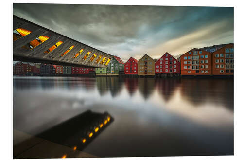 Tableau en PVC Maisons en bois colorées à Trondheim, Norvège