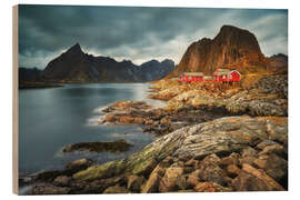 Obraz na drewnie Red huts in Lofoten, Norway