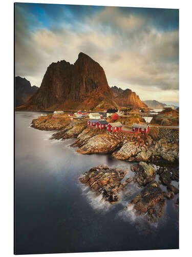 Aluminium print Red fisher houses in Hamnoy, Norway