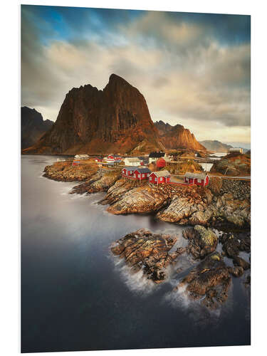 Tableau en PVC Maisons de pêcheurs rouges à Hamnoy, Norvège