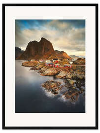 Stampa artistica con cornice Case rosse del pescatore a Hamnoy, Norvegia