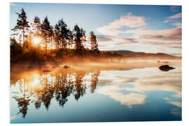 Foam board print Misty morning at Storsjoen lake, Norway